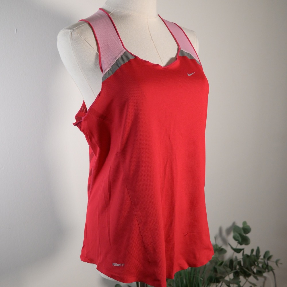 Nike Fit Dry Womens Running Tank Top Red Pink Racerback Size M